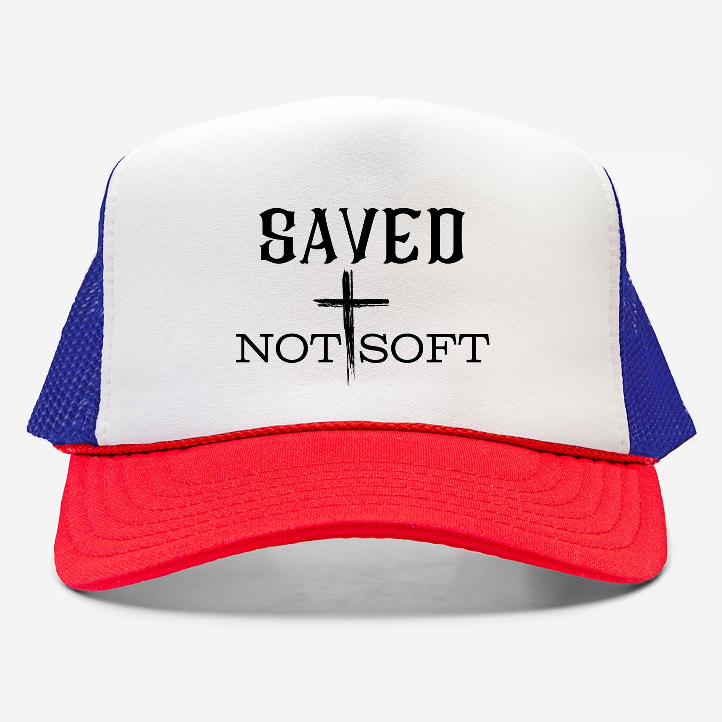 Embroidered "Saved Not Soft" Trucker hat