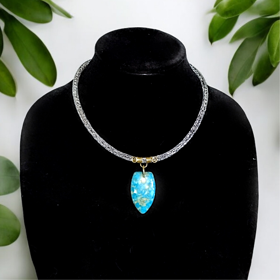 Viking knit, turquoise necklace.