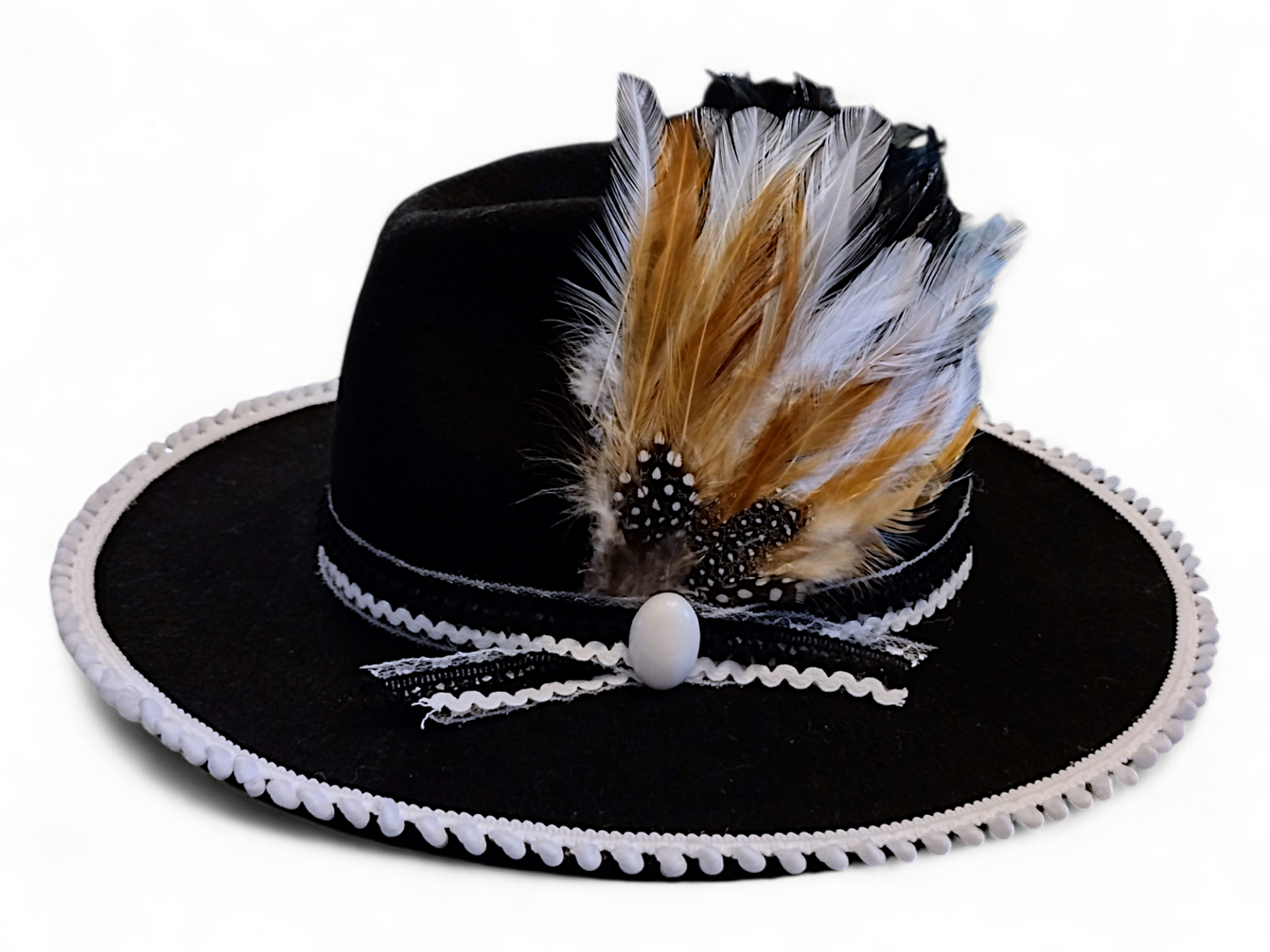 Black Fedora with black and white trimming