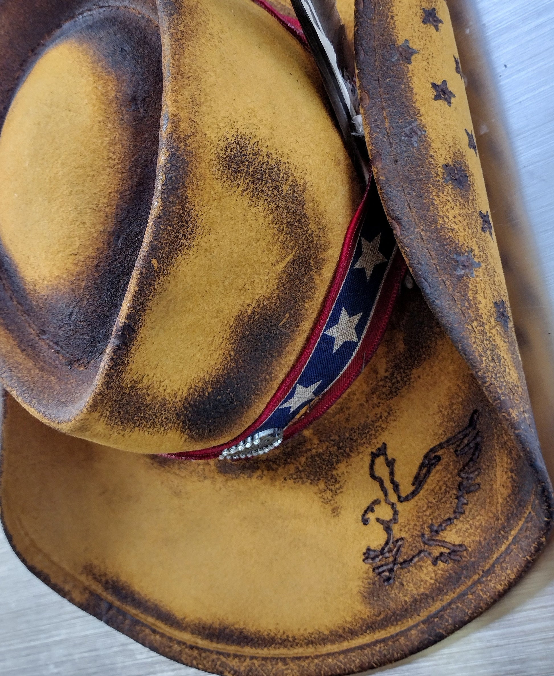 Fearless patriot! Repurposed and Redesigned 100% wool cowboy hat.