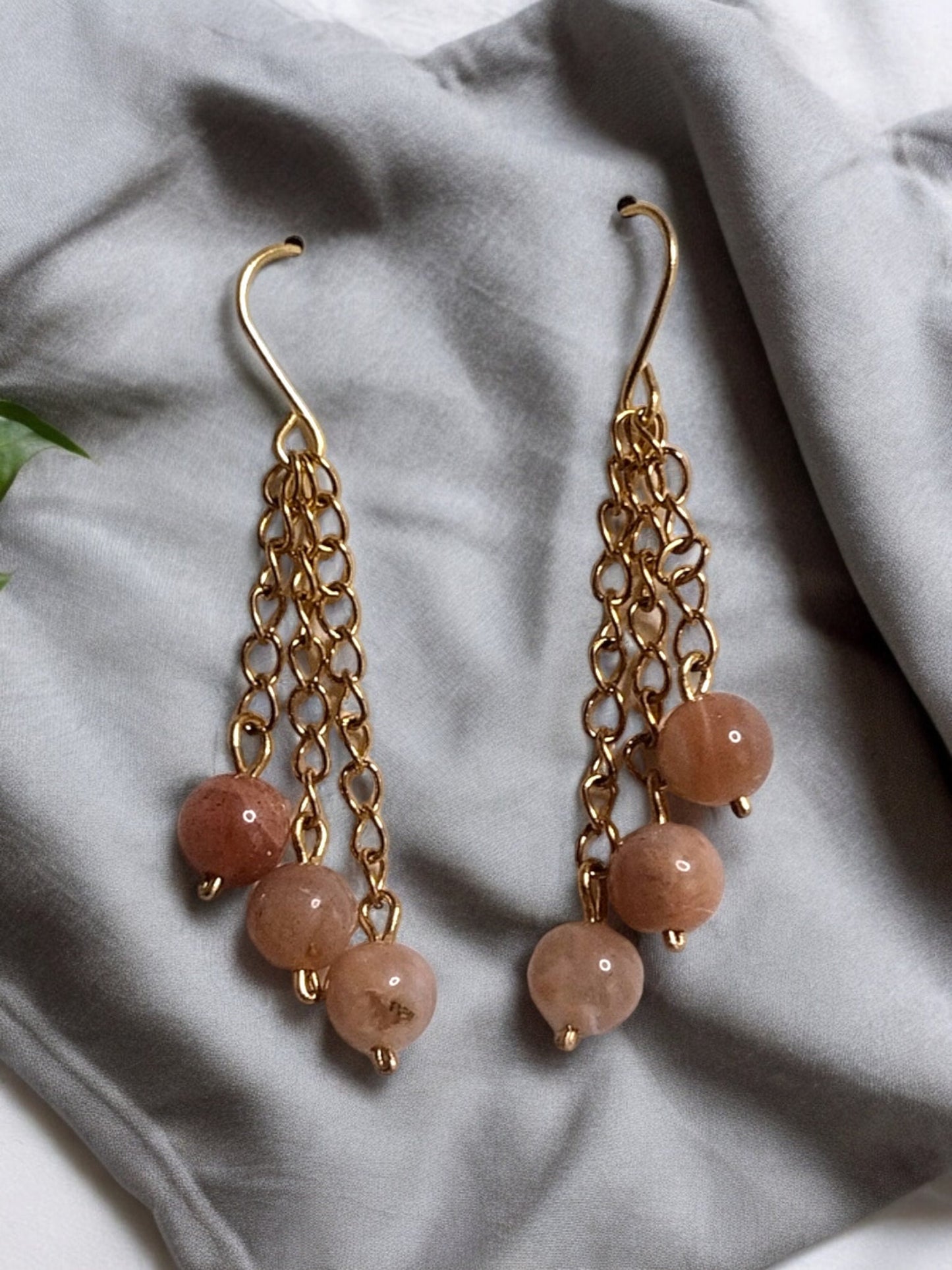 Sunstone, chain dangle earrings